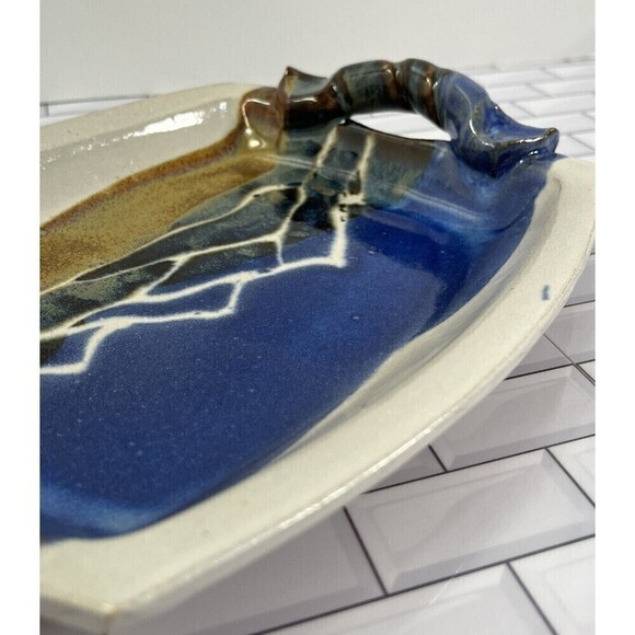 Doe Ridge Pottery Tray Mountain Scene Drip Glaze Signed Modern Artisan Handmade - Picture 9 of 13